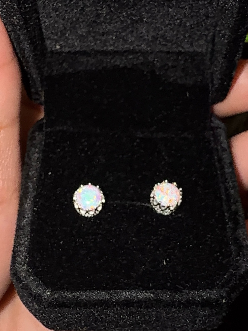 Sterling Silver Synthetic White Opal Halo Stud Earrings - 6mm